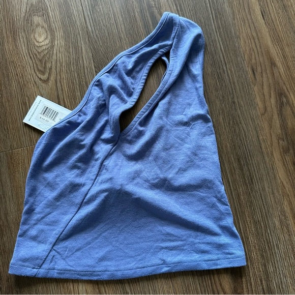 WE WORE WHAT Cut Out One Shoulder Tank Top Size Small Slate Blue Jersey Crop NEW - Picture 1 of 5